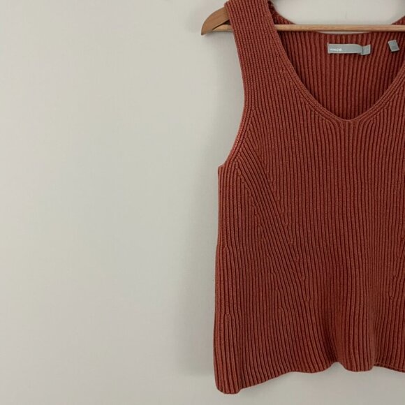 Vince Ribbed Knit Boxy Cotton Sweater Tank in Minimalist Brown Size Small - Picture 5 of 5